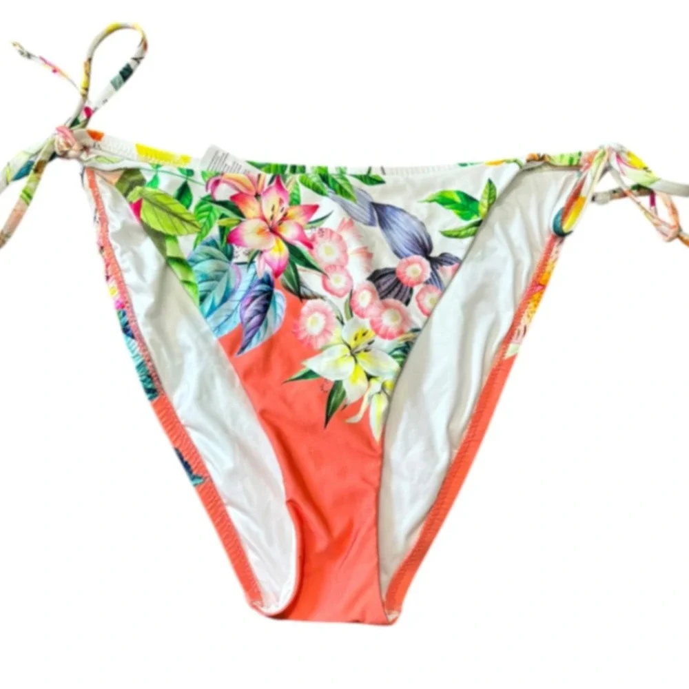 Sunshine 79 Women‎ Coral Tropical Floral Side Tie Bikini Bottoms Size 12 NWT